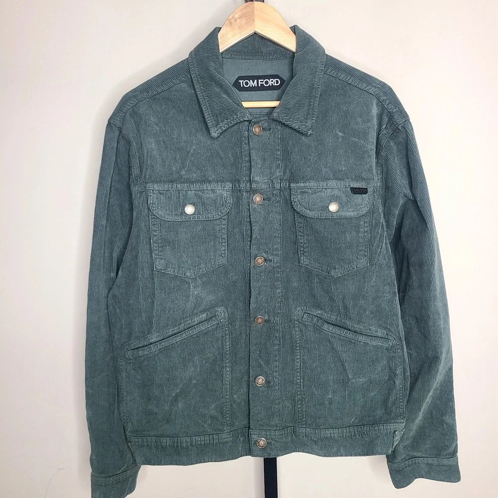 Tom Ford Corduroy Cotton Blend Green‎ Fitted Trucker Jacket Utilitarian L
